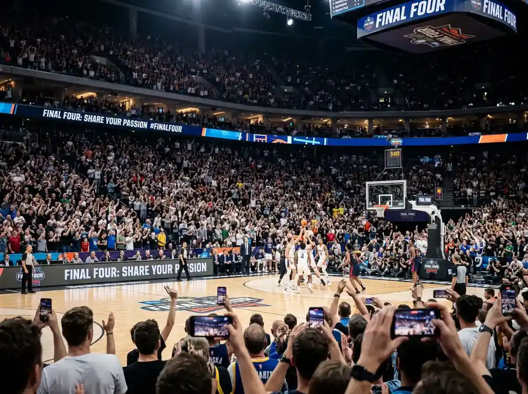Basketball Final Four event with social media engagement metrics and fan interaction